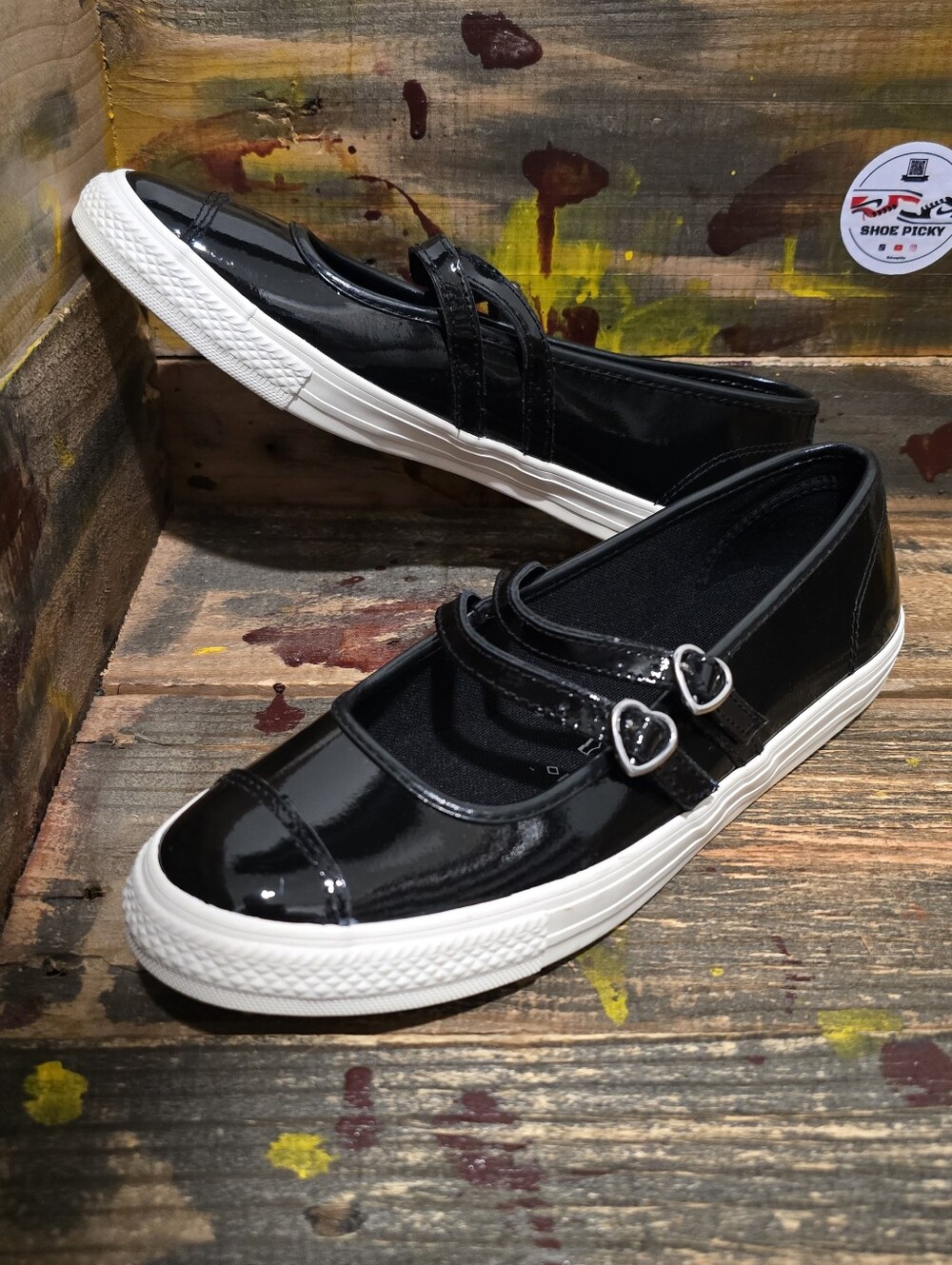 Women Converse Mary Jane Ballerina black shoes size 9 Leather new